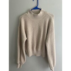 Weekend Los Angeles Oatmeal Ribbed Mock Neck Balloon Sleeve Sweater T15369WWK M